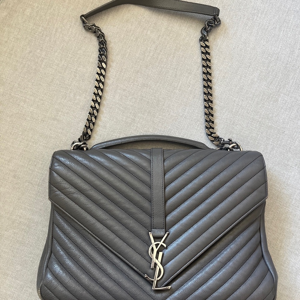 Gray, AUTHENTIC Yves Saint Laurent handbag/purse